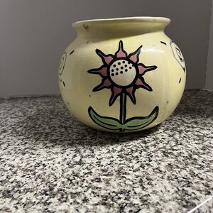 Vintage Hand-Painted Yellow Floral Ceramic Planter Vase